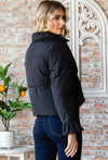 Ruffle Puffer Jacket - Black