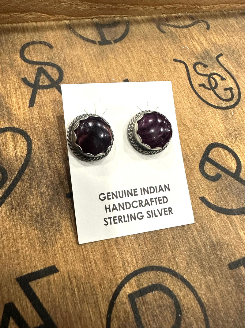 Purple Spiny Circle Stud Earrings