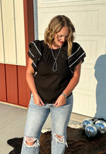 Black Double Ruffle Sleeve Top