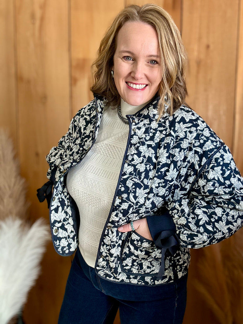 Navy Floral Quilted Jacket
