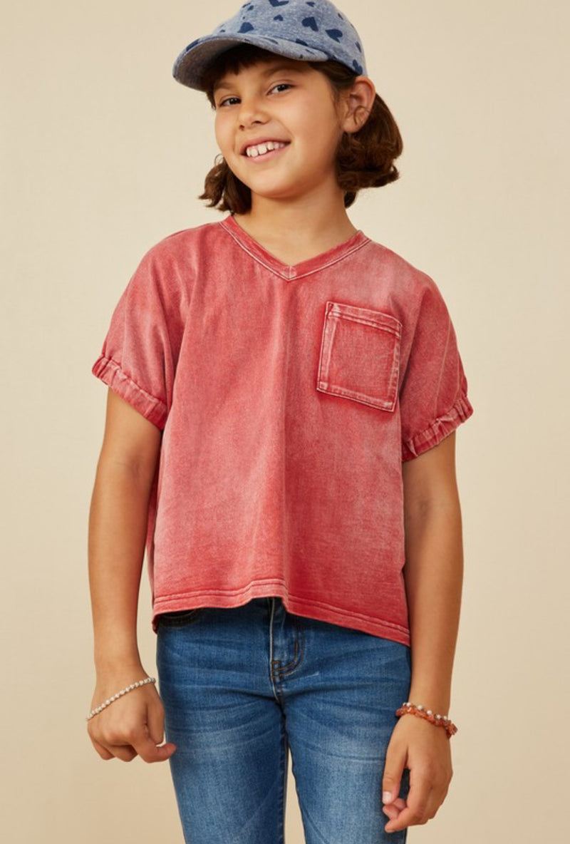 Girls Red Pocket Top