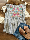 Aztec Embroidered Striped Top