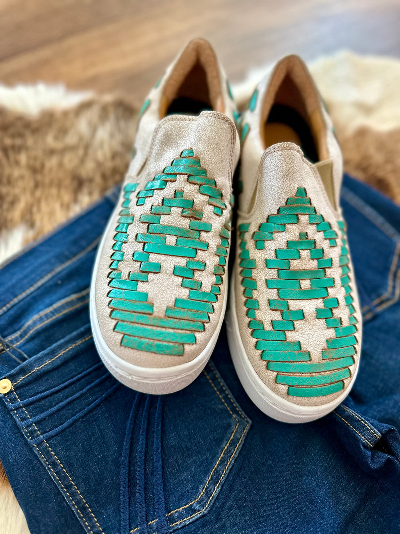 Turquoise Stitched Western Sneaker