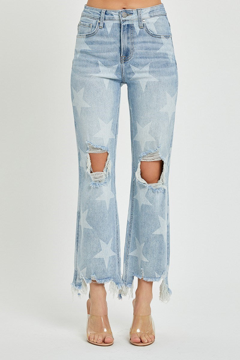 Risen Star Distressed Straight Crop Jeans