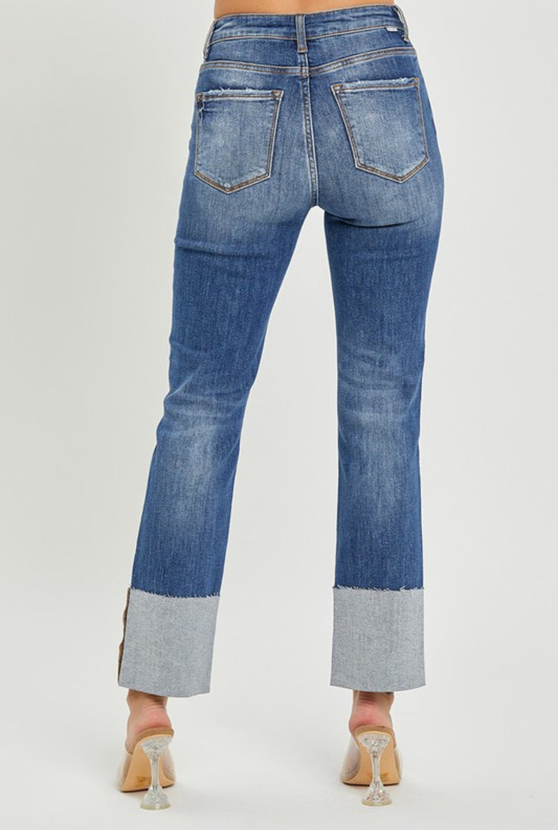 Risen High Rise Cuffed Straight Jeans