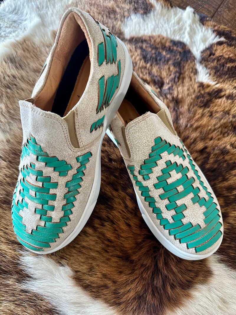 Turquoise Stitched Western Sneaker