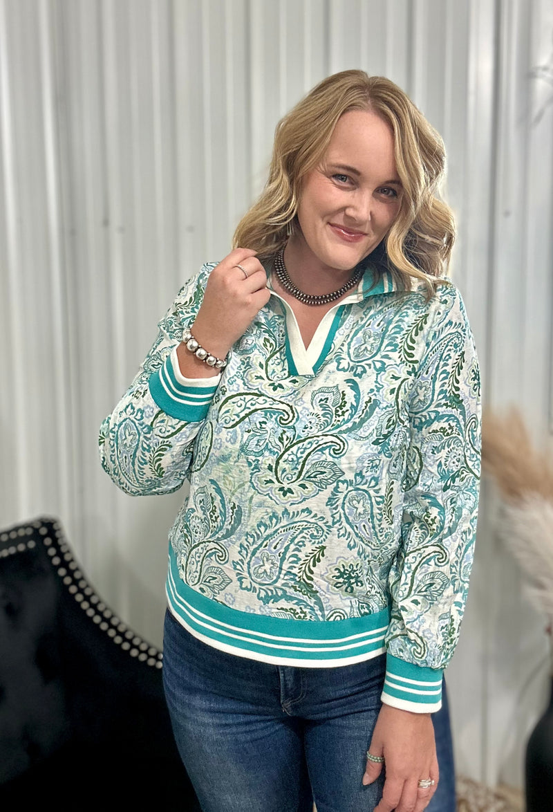 Jade Boho Paisley Top