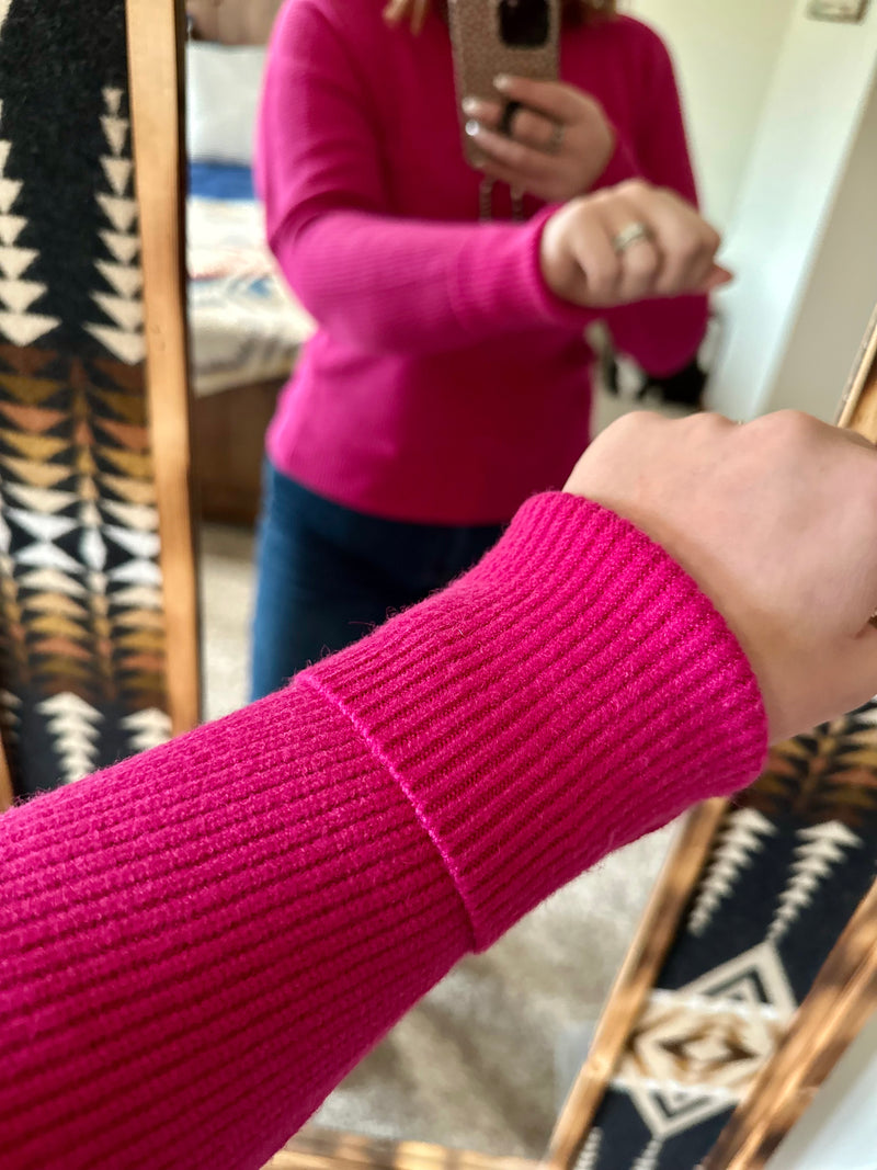 Raspberry Ribbed Mock Neck Sweater