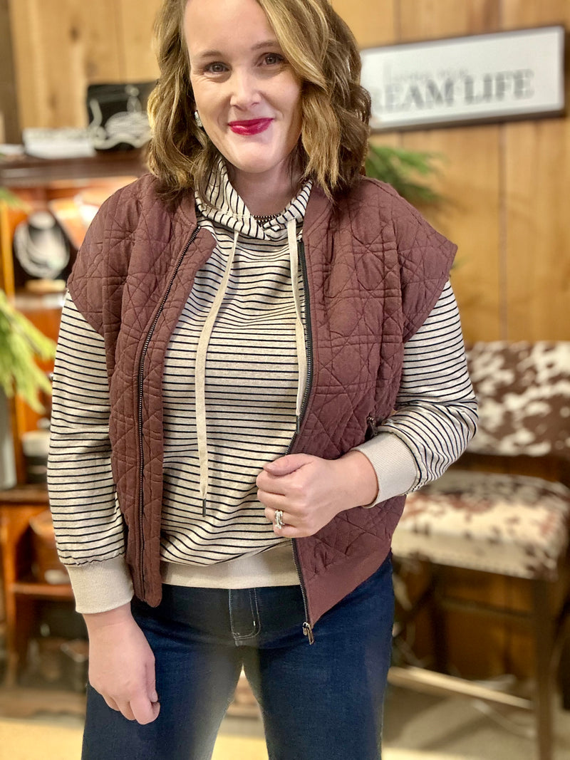Brown Quilted Jersey Vest