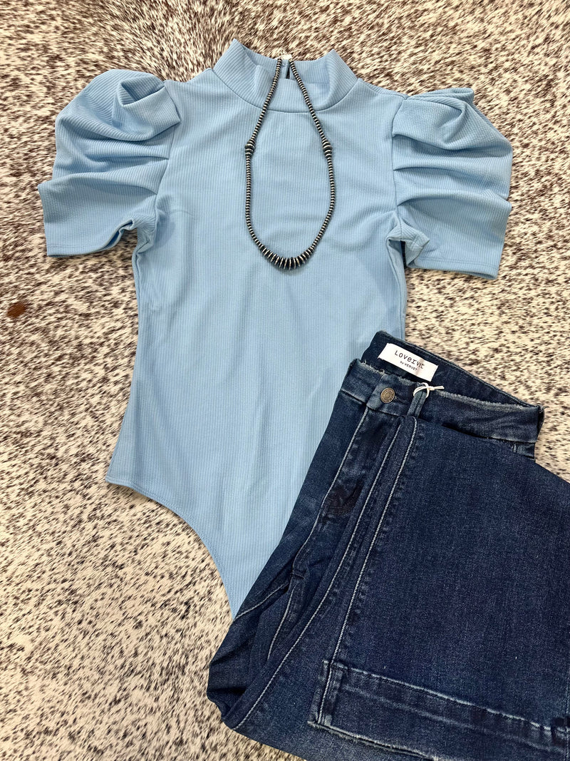 Puff Sleeve Bodysuit - Sky Blue