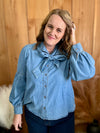 Denim Balloon Sleeve Bow Tie Top