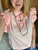 Peach Poplin Bow Tie Top