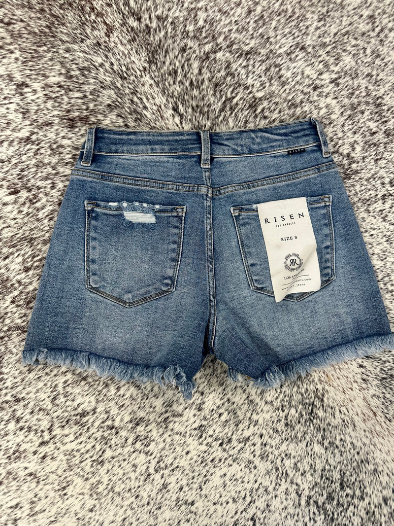 Risen High Rise Medium Wash Shorts