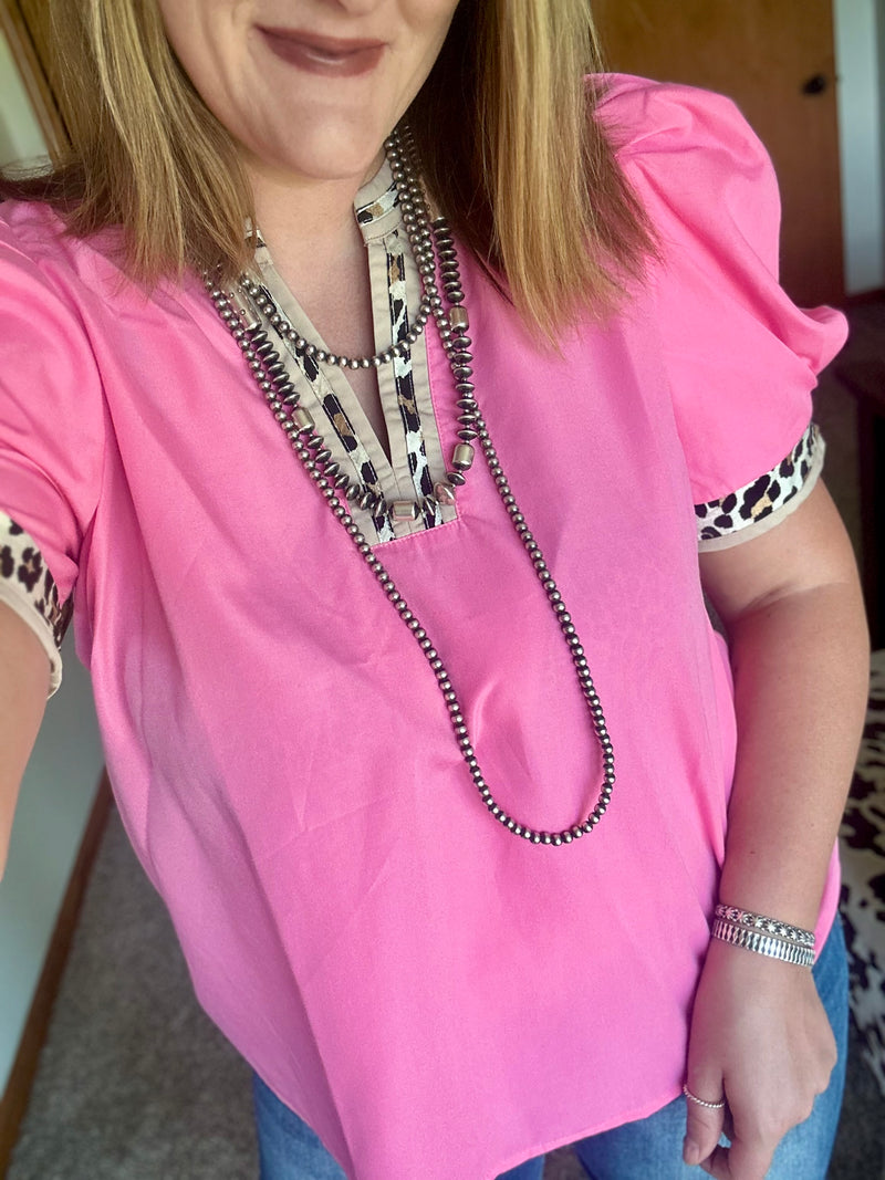 Hot Pink Leopard Trim Top
