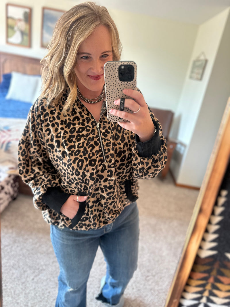 Leopard Hooded 1/4 Zip