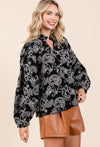 Paisley Eyelet Laced Button Down Blouse - Black