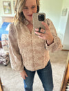 Paisley Eyelet Laced Button Down Blouse - Taupe