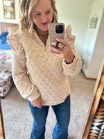 Quilted Ruffle Shoulder Pullover