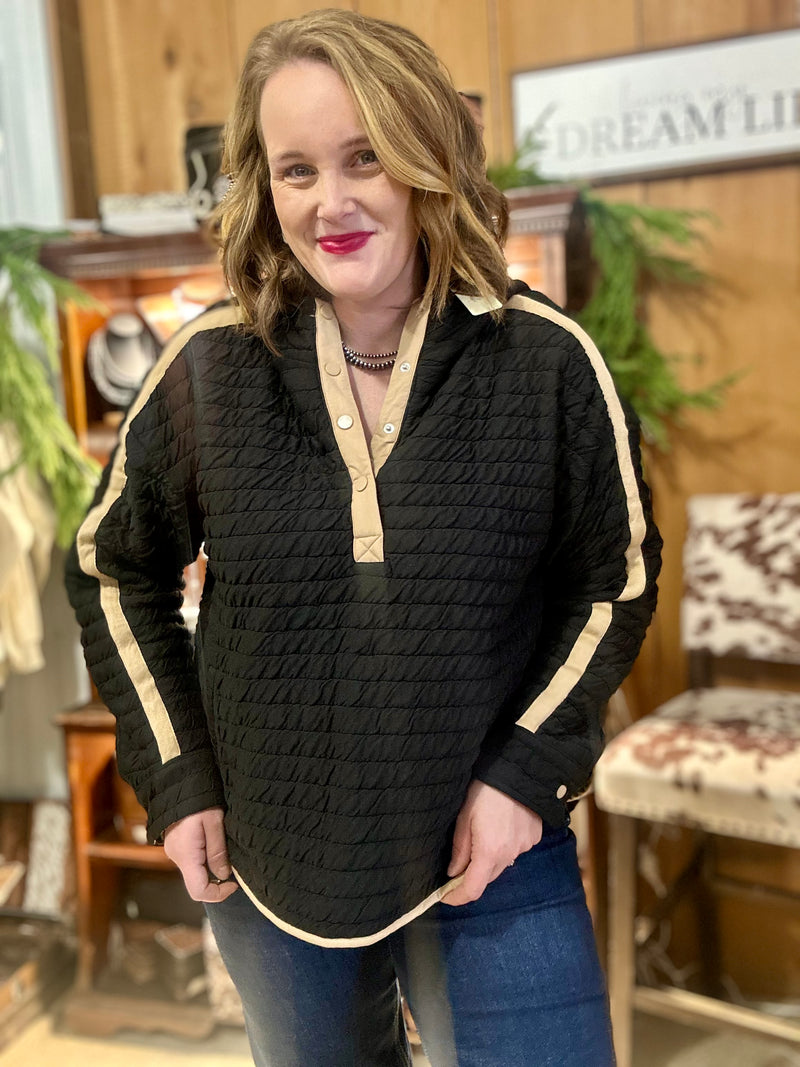 Black/Taupe Quilted Hoodie