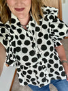 Black Dot Peplum Button Up Top