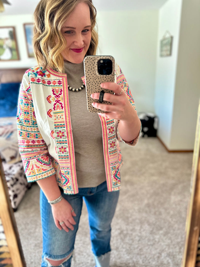 Floral Embroidered Blazer Jacket
