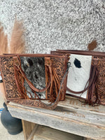 Black Cowhide / Tooled Leather Tote