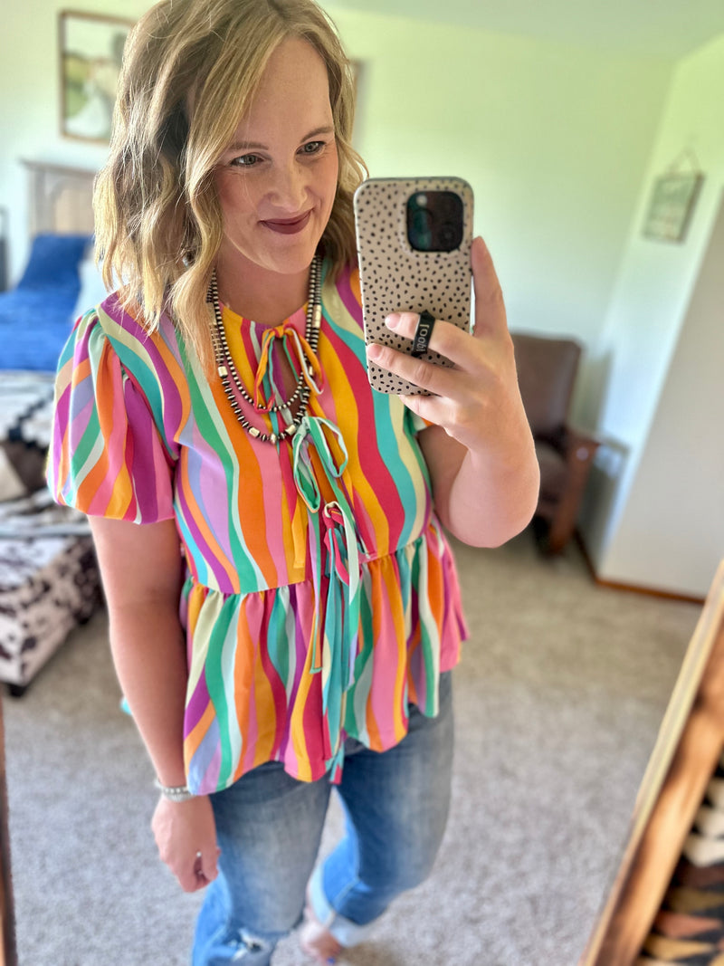 Multi Color Bow Tie Top