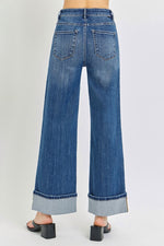 Risen Cuff Wide Leg Jeans with Slant Pocket