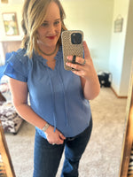 Azure Ruffle Sleeve Top