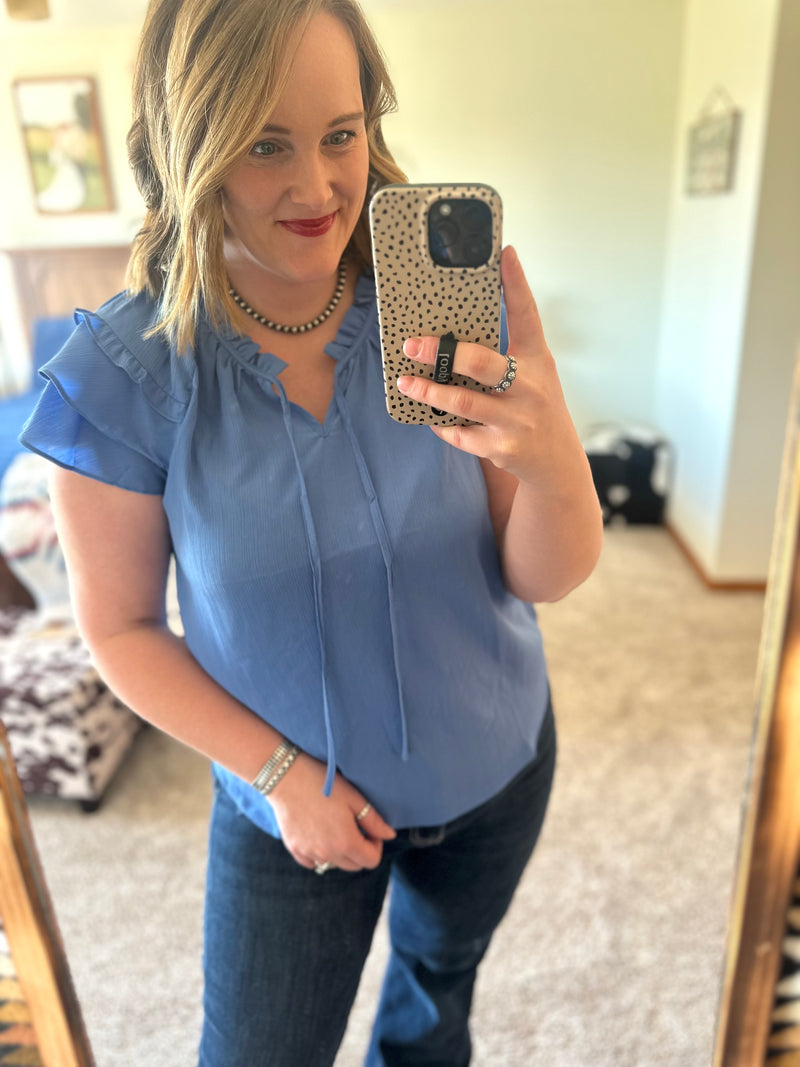 Azure Ruffle Sleeve Top