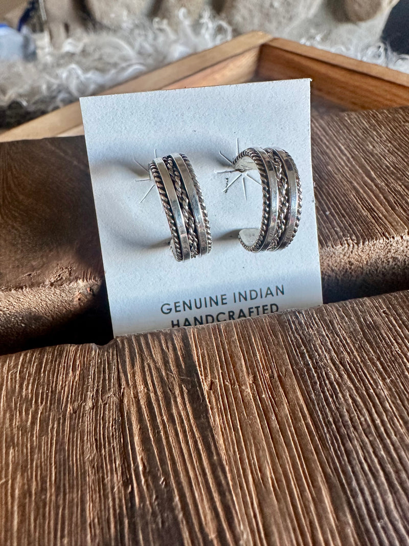 Sterling Rope Design Hoop Earrings