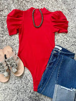 Puff Sleeve Bodysuit - Red