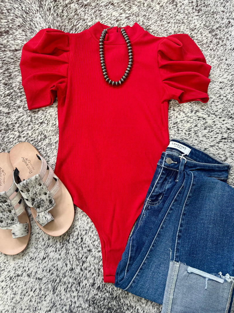 Puff Sleeve Bodysuit - Red