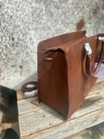 White Sttch Tooled Leather Tote