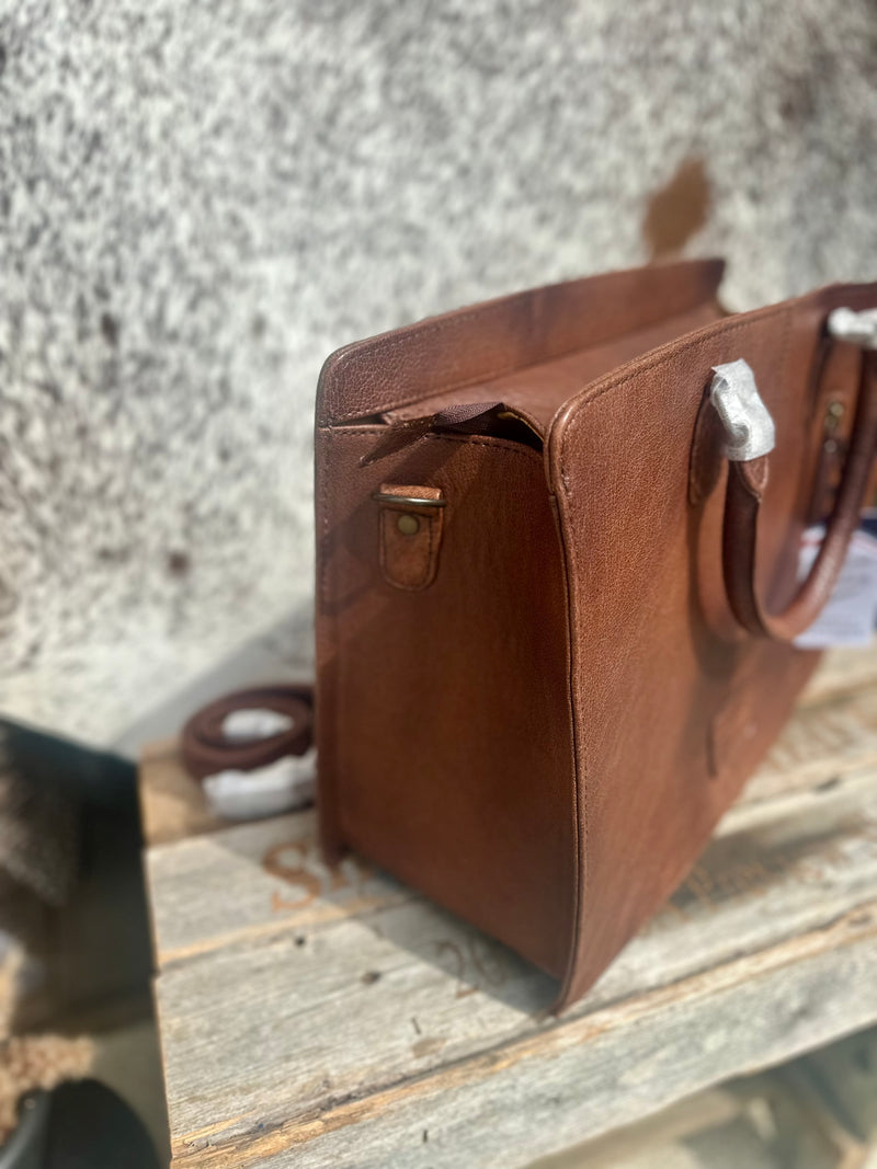 White Sttch Tooled Leather Tote