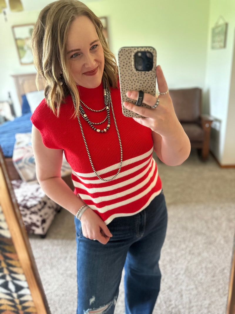 Tomato Striped Sweater Top