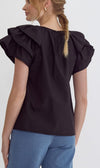 Black Triple Ruffle Sleeve Top