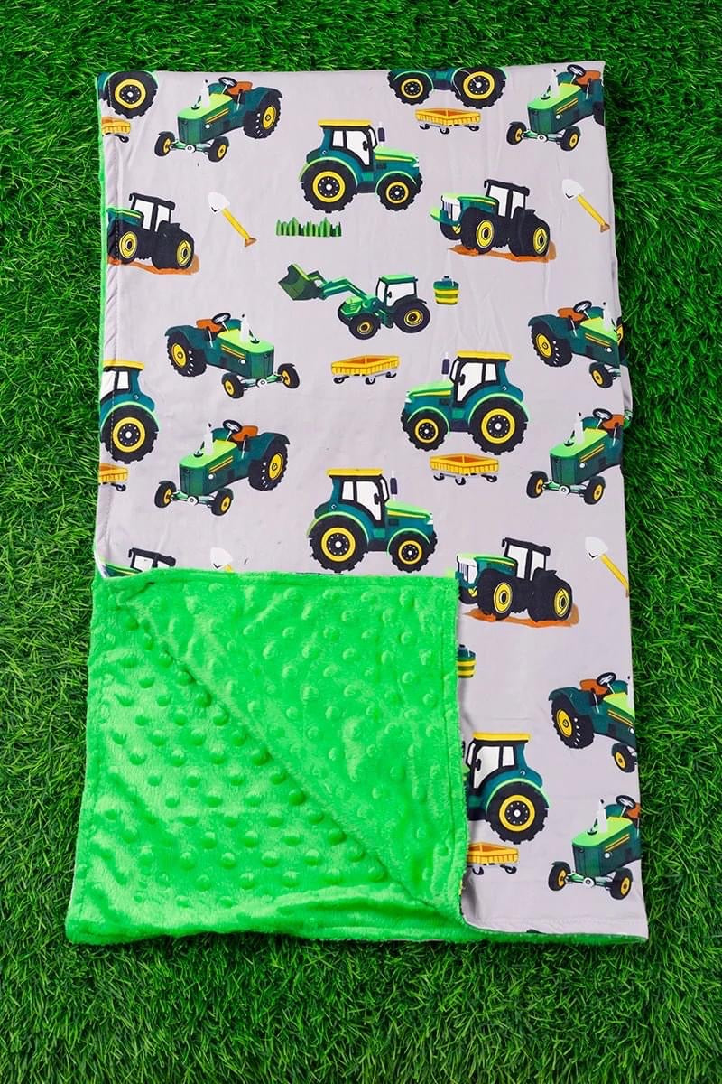 Green Tractor Baby Blanket 38 x 40
