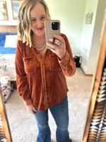 Velvet Button Down Top - Rust