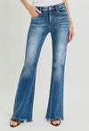 Risen Frayed Hem Flare Jeans