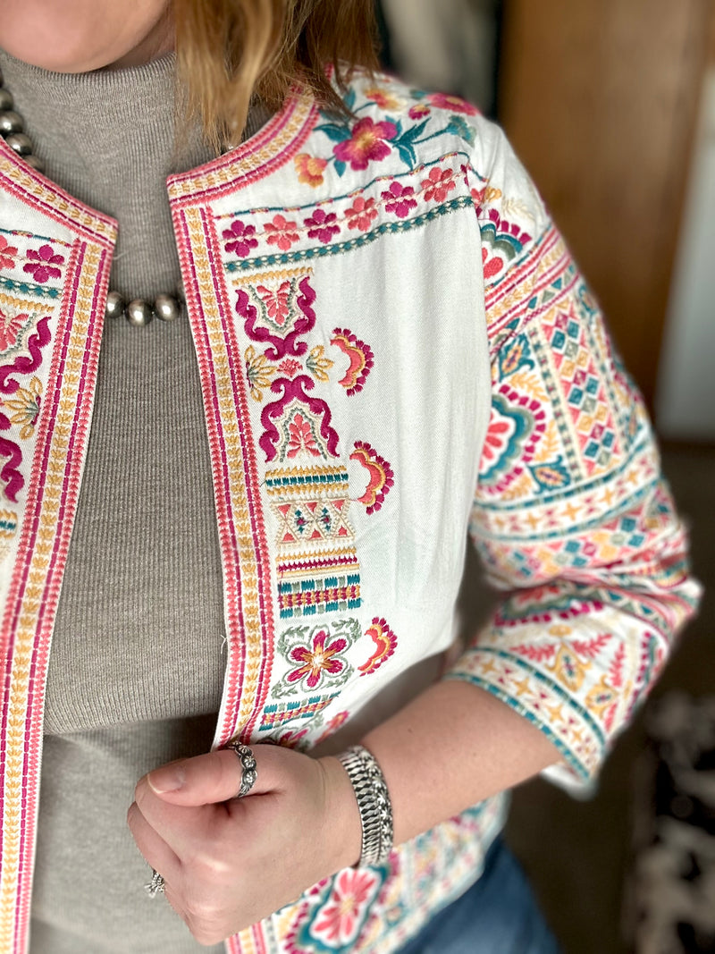 Floral Embroidered Blazer Jacket