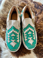 Turquoise Stitched Western Sneaker