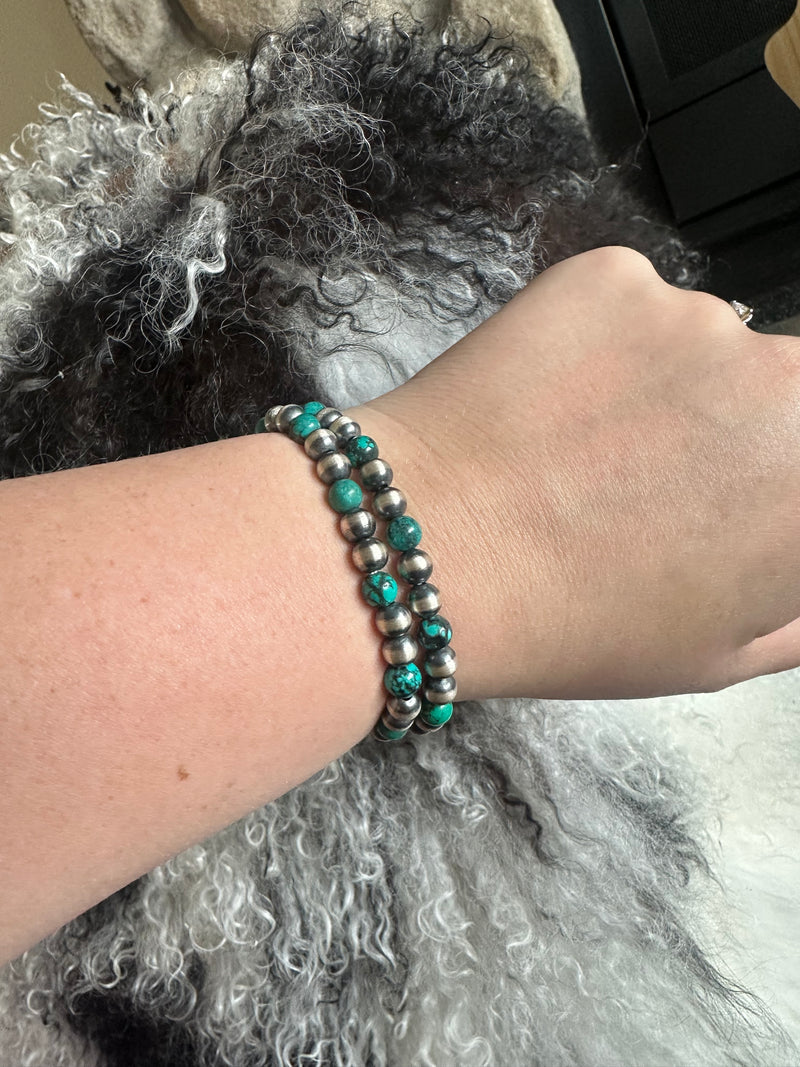 Turquoise / Pearl Stretch Bracelets