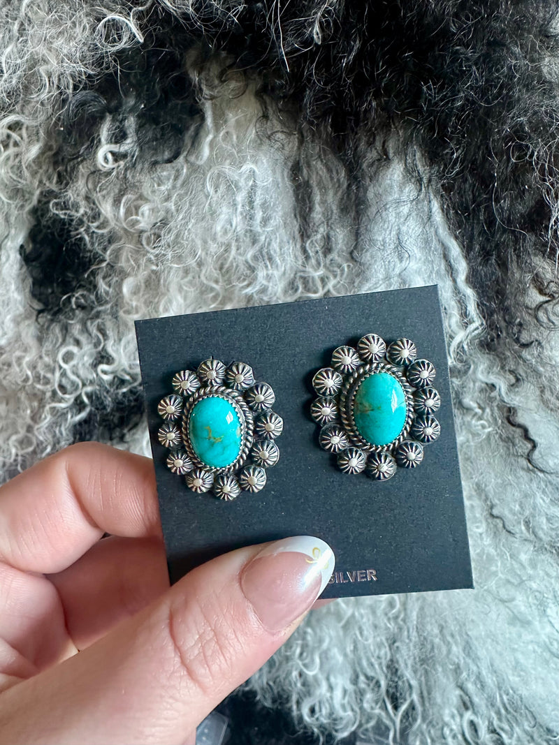 Turquoise Oval Concho Stud Earrings