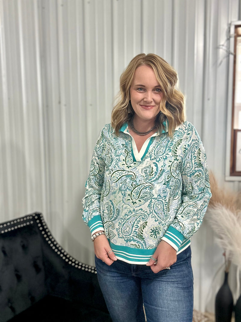 Jade Boho Paisley Top