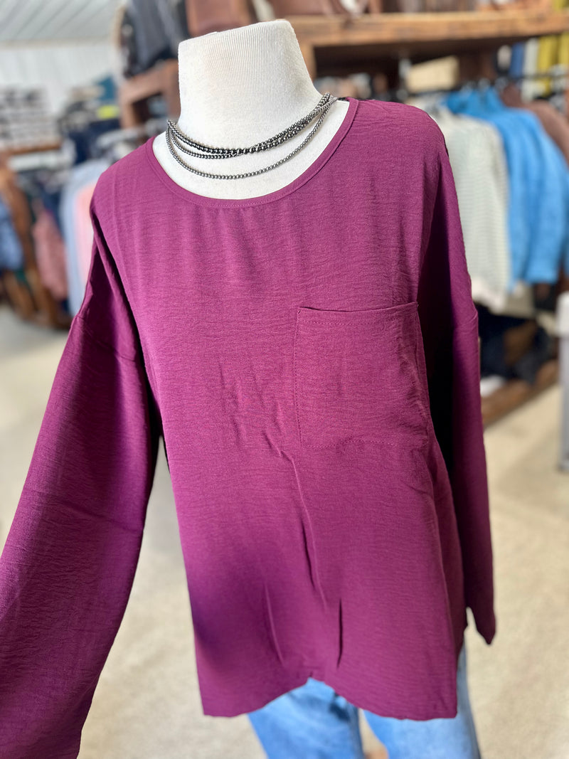 Basic Long Sleeve Top - Plum