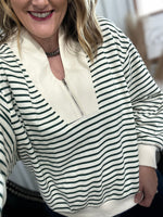 Green Striped Half Zip Sweatshirt