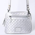 Simple Tooled Leather Crossbody - Silver