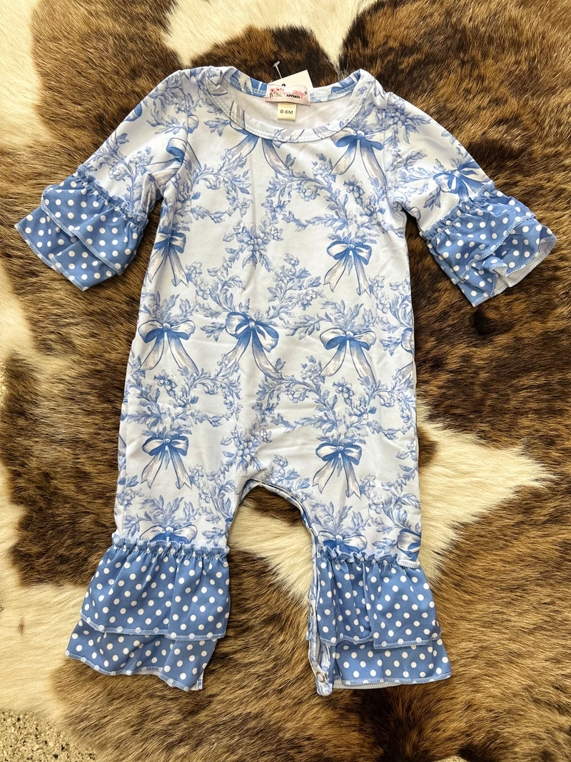 Blue Damask Ruffle Jumper
