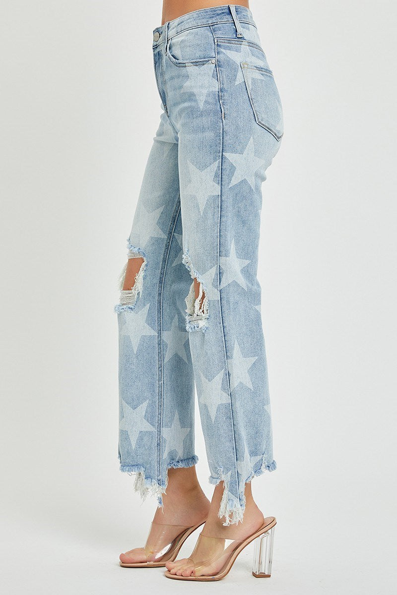 Risen Star Distressed Straight Crop Jeans